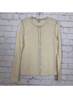 New Scotland 100% Cashmere Ivory Cardigan Sweater Size M
